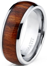 Men's Titanium Ring Wedding Band Engagement Ring Real Wood Inlay 8MM Comfort Fit