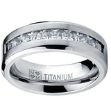 Titanium 1Ct. Men's Wedding Band Engagement Ring with 9 large Princess Cut Cubic Zirconia