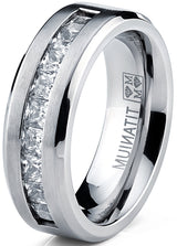 Titanium 1Ct. Men's Wedding Band Engagement Ring with 9 large Princess Cut Cubic Zirconia