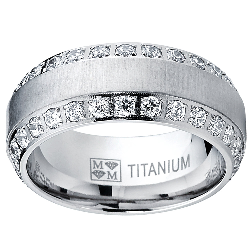 1.8 Carats Titanium Dome Wedding Band Engagement Ring Cubic Zirconia Eternity CZ 8MM