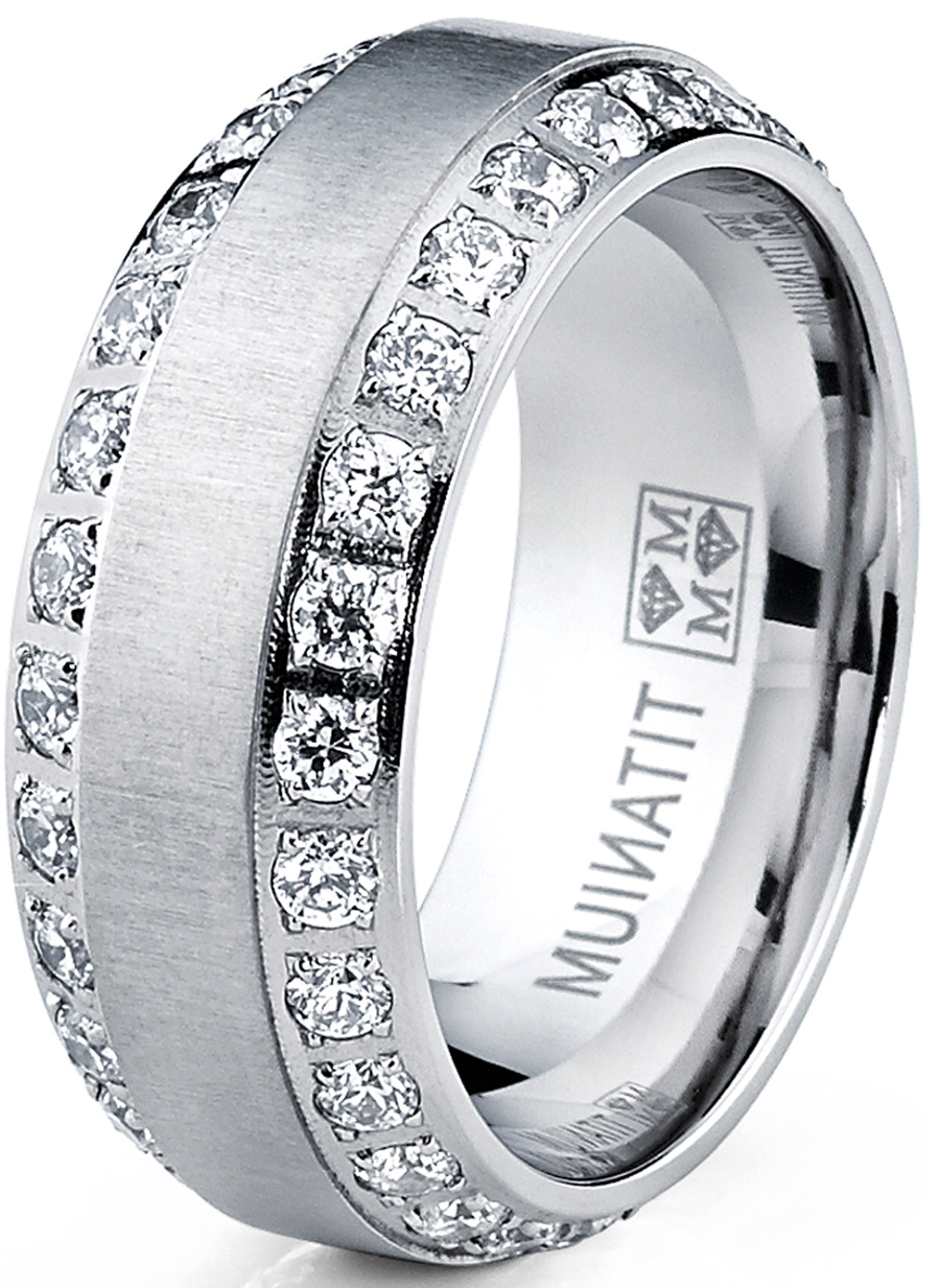 1.8 Carats Titanium Dome Wedding Band Engagement Ring Cubic Zirconia Eternity CZ 8MM