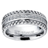 Men's Titanium Wedding Band, Engagement Eternity ring, Chevron design, Cubic Zirconia CZ Ring