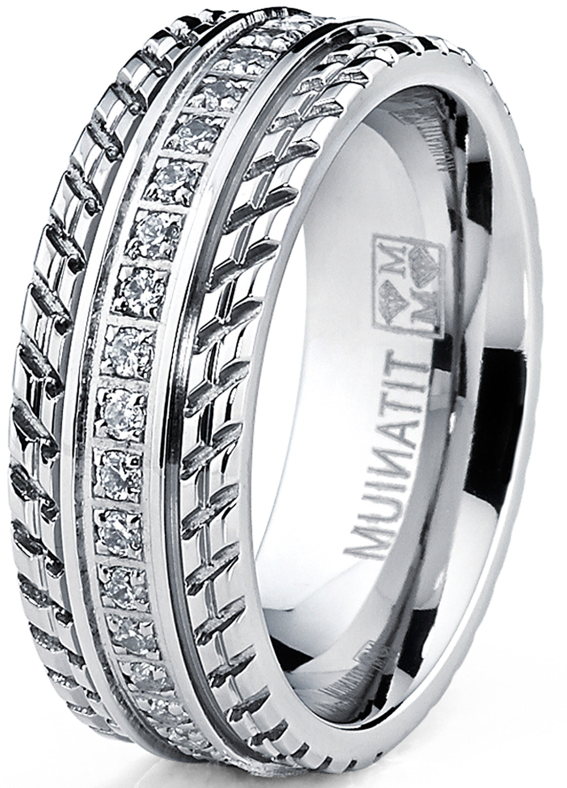 Men's Titanium Wedding Band, Engagement Eternity ring, Chevron design, Cubic Zirconia CZ Ring