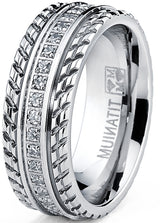 Men's Titanium Wedding Band, Engagement Eternity ring, Chevron design, Cubic Zirconia CZ Ring