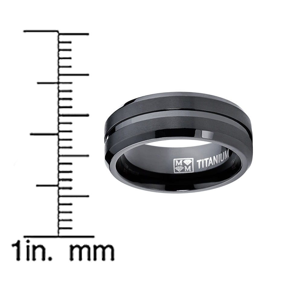 Men's Black Titanium Ring, Wedding Engagement Band, 8MM Comfort Fit Sizes 7 to 13