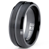 Men's Black Titanium Ring, Wedding Engagement Band, 8MM Comfort Fit Sizes 7 to 13