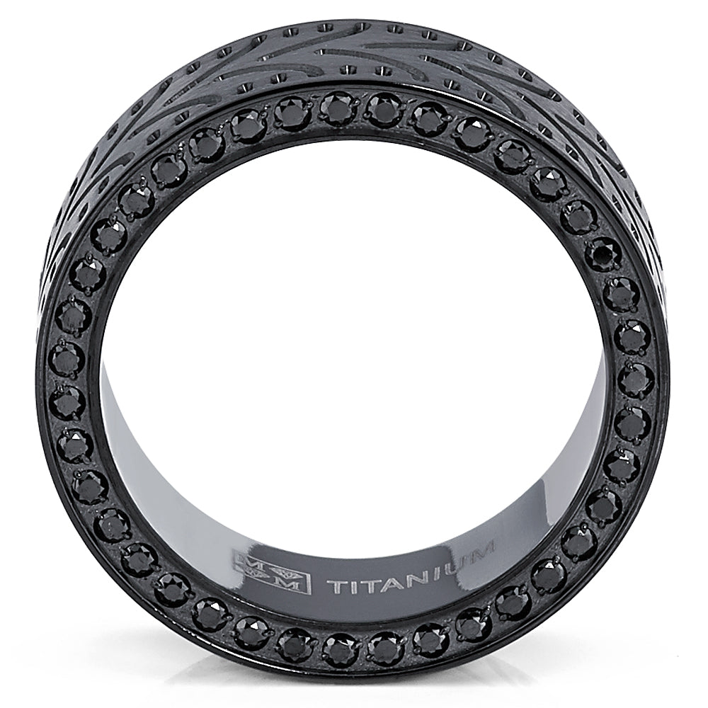 Black Titanium Men's Eternity Engagement Wedding Band Ring with Black Cubic Zirconia CZ, 8mm