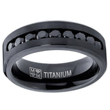 Men's Black Titanium Ring Wedding Engagement Band With 9 Large Channel Set Black CZ, 8mm