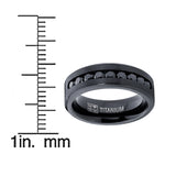 Men's Black Titanium Ring Wedding Engagement Band With 9 Large Channel Set Black CZ, 8mm