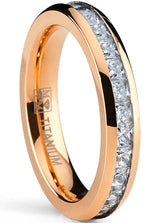 4MM Rose Plated Princess Cut Women's Eternity Titanium Ring Wedding Band with CZ