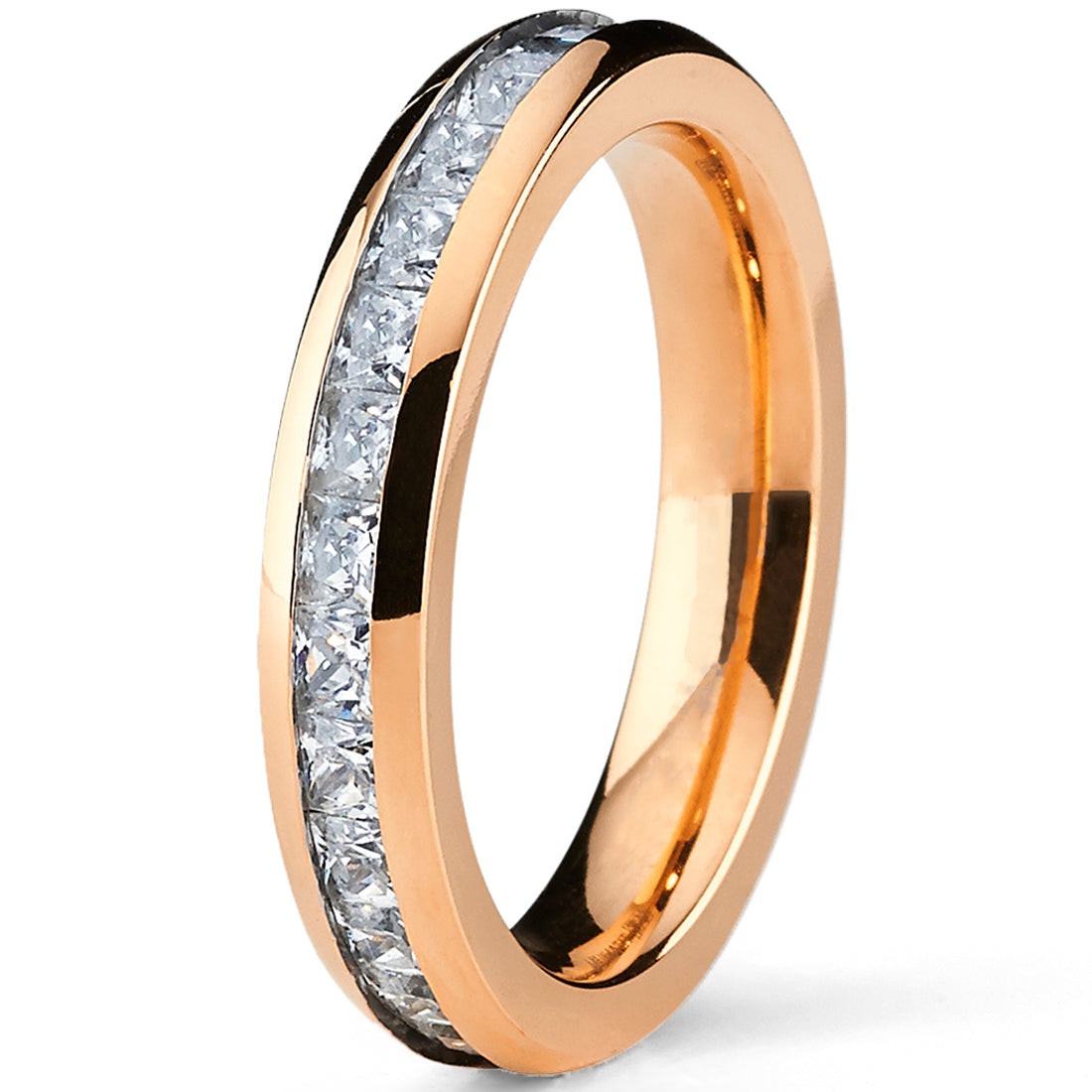 4MM Rose Plated Princess Cut Women's Eternity Titanium Ring Wedding Band with CZ