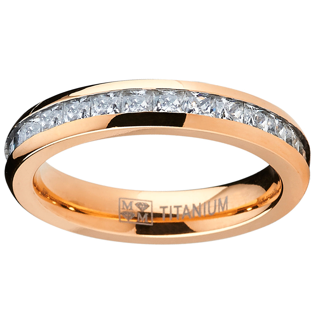 4MM Rose Plated Princess Cut Women's Eternity Titanium Ring Wedding Band with CZ