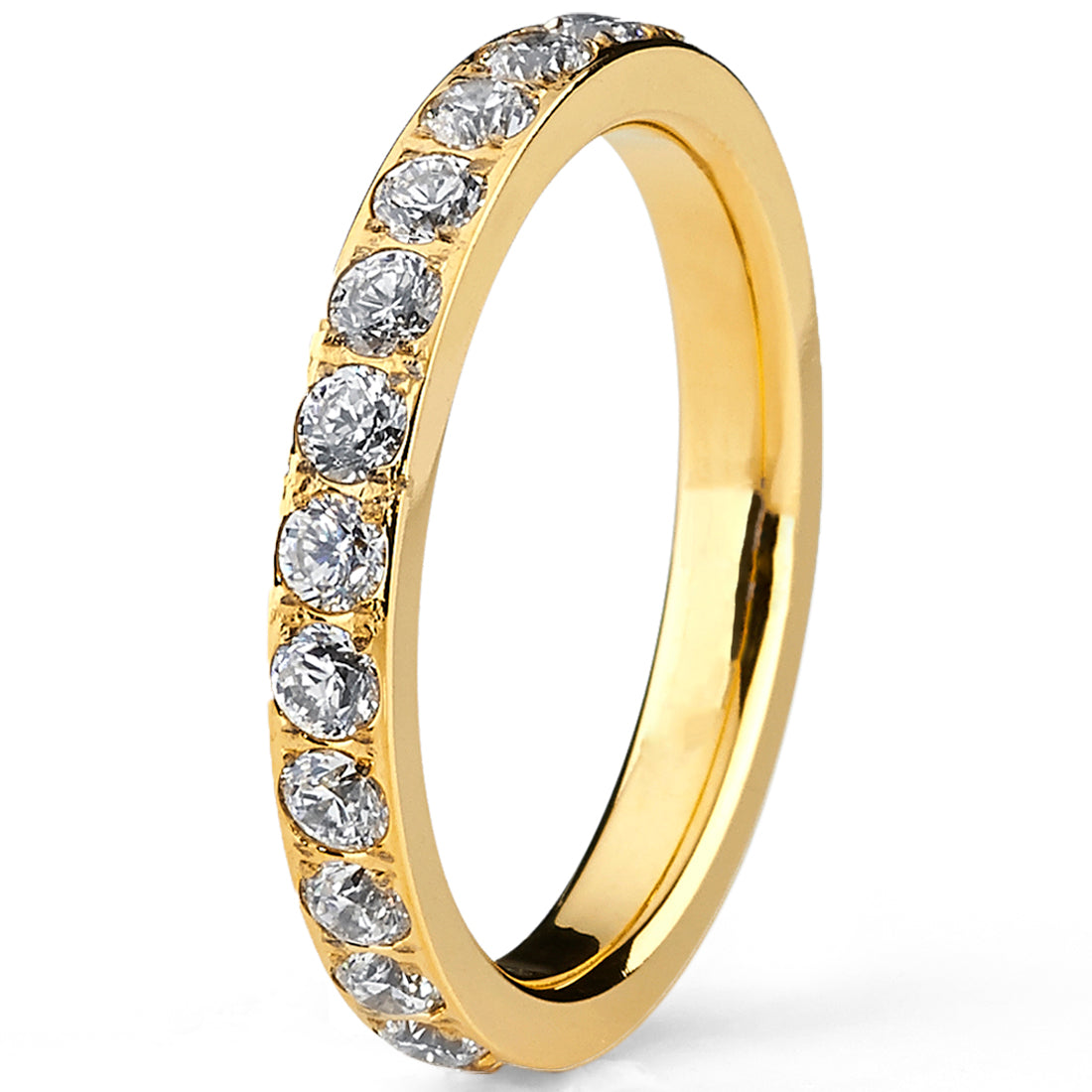 3MM Women's Goldtone Plated Titanium Eternity Ring, Wedding Band with Pave Set Cubic Zirconia