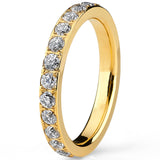 3MM Women's Goldtone Plated Titanium Eternity Ring, Wedding Band with Pave Set Cubic Zirconia
