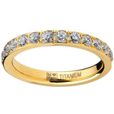 3MM Women's Goldtone Plated Titanium Eternity Ring, Wedding Band with Pave Set Cubic Zirconia