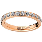 3MM Women's Rose Plated Titanium Eternity Ring Wedding Band with Pave Set Cubic Zirconia