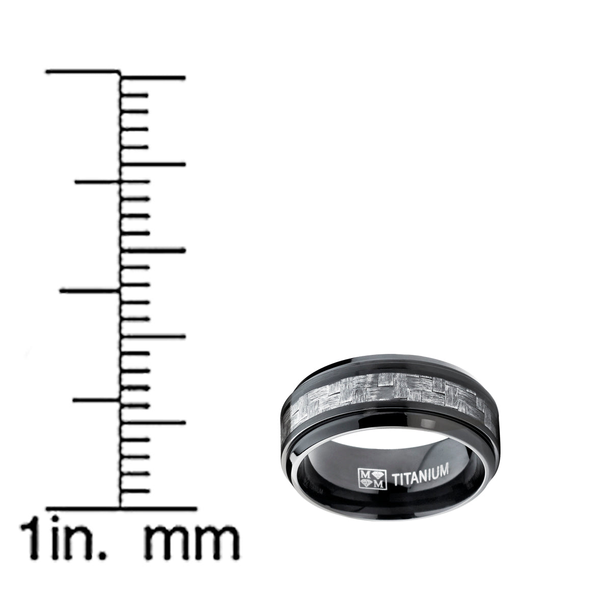 9MM Black Titanium Men's Wedding Band Ring with Wide Gray Carbon Fiber Inlay, Comfort Fit