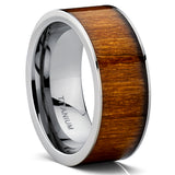 Men's Flat Top Titanium Wedding Ring Band With Hawaiian Koa Wood Inlay, Comfort Fit 9 MM