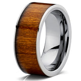 Men's Flat Top Titanium Wedding Ring Band With Hawaiian Koa Wood Inlay, Comfort Fit 9 MM