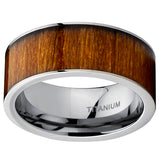 Men's Flat Top Titanium Wedding Ring Band With Hawaiian Koa Wood Inlay, Comfort Fit 9 MM