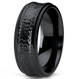 8MM Black Hammered Titanium Wedding Band Ring with Milgrain Edges, Comfort Fit