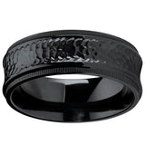 8MM Black Hammered Titanium Wedding Band Ring with Milgrain Edges, Comfort Fit