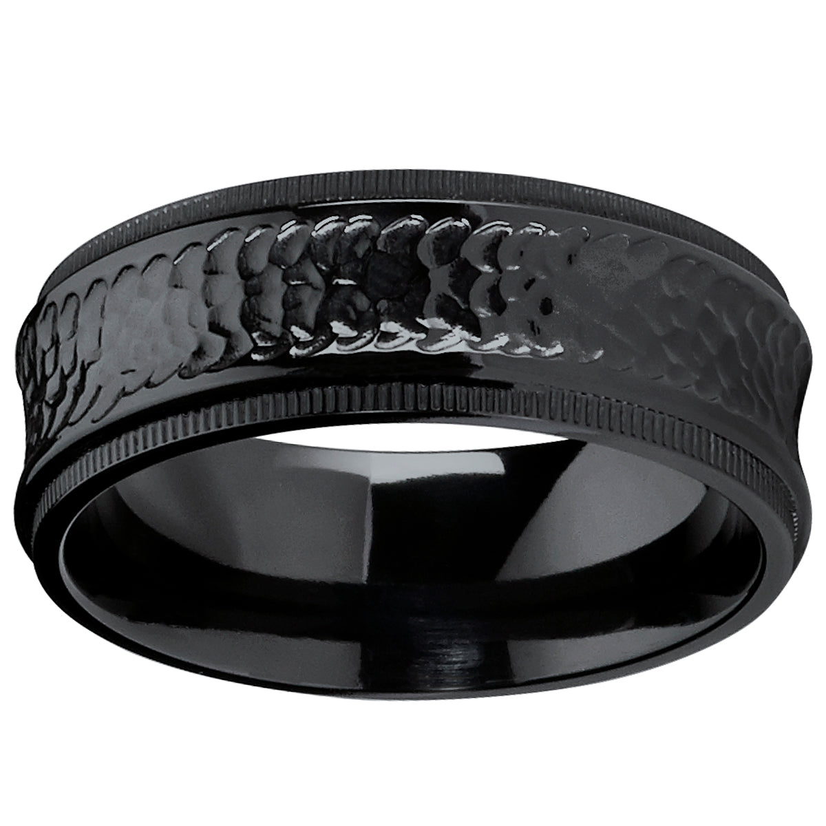 8MM Black Hammered Titanium Wedding Band Ring with Milgrain Edges, Comfort Fit