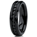 6MM Black Womens Eternity Titanium Ring Wedding Band W/ Black Cubic Zirconia