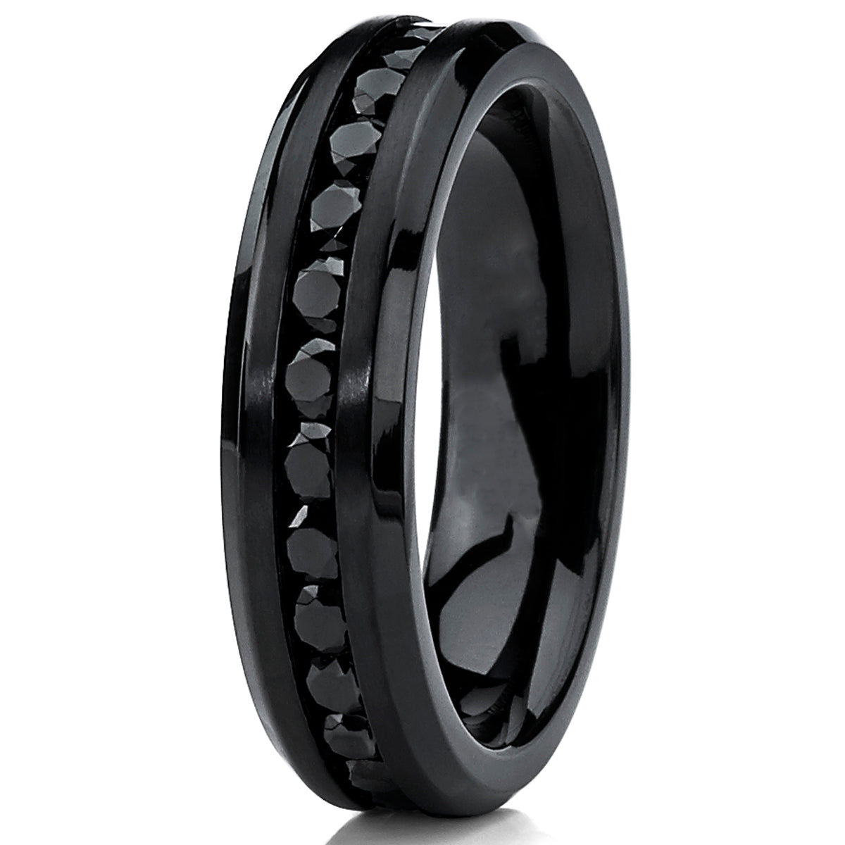 6MM Black Womens Eternity Titanium Ring Wedding Band W/ Black Cubic Zirconia