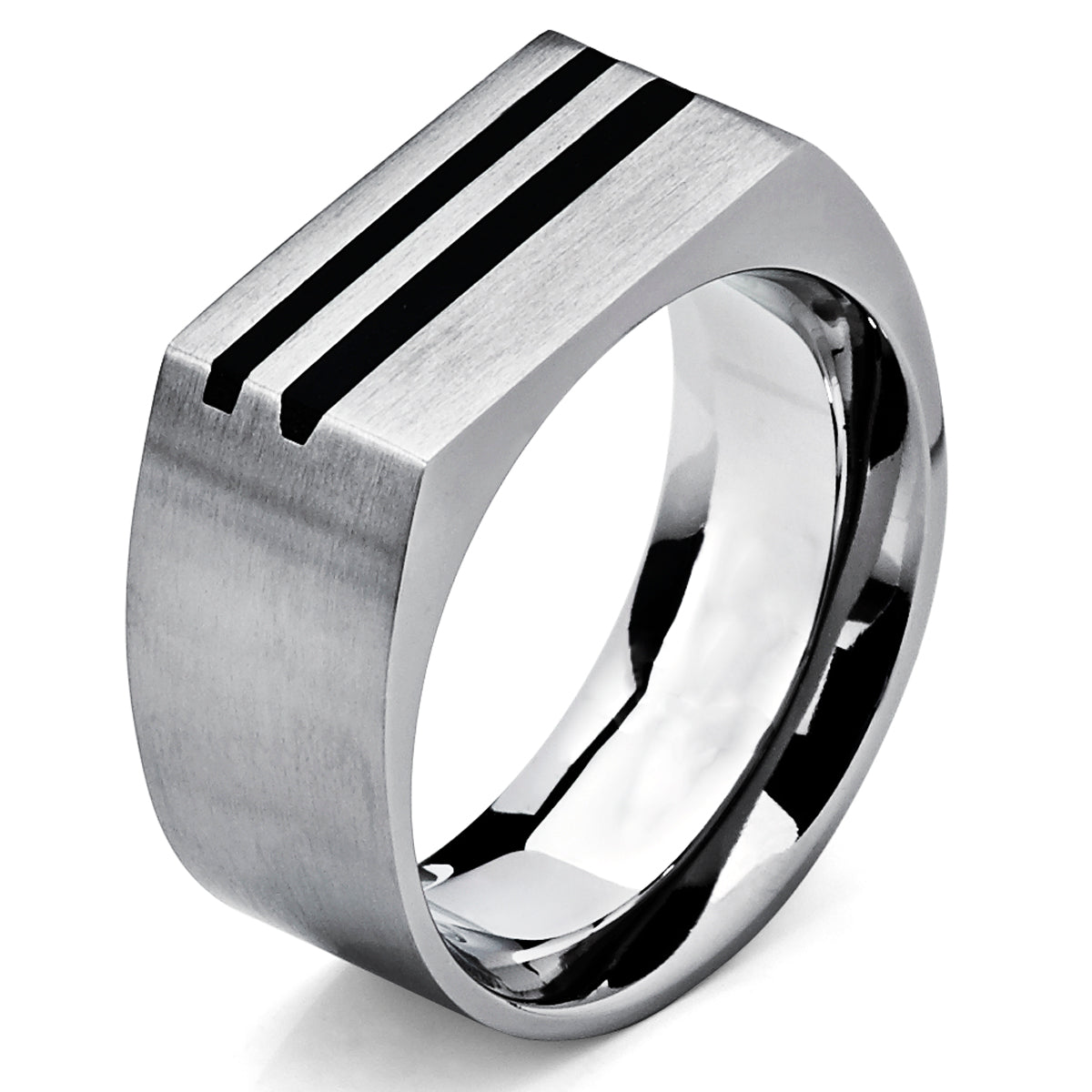 Men's Bold Titanium Pinky Ring Bands with Resin Inlay, Brushed Finish Comfort Fit 10mm Wide
