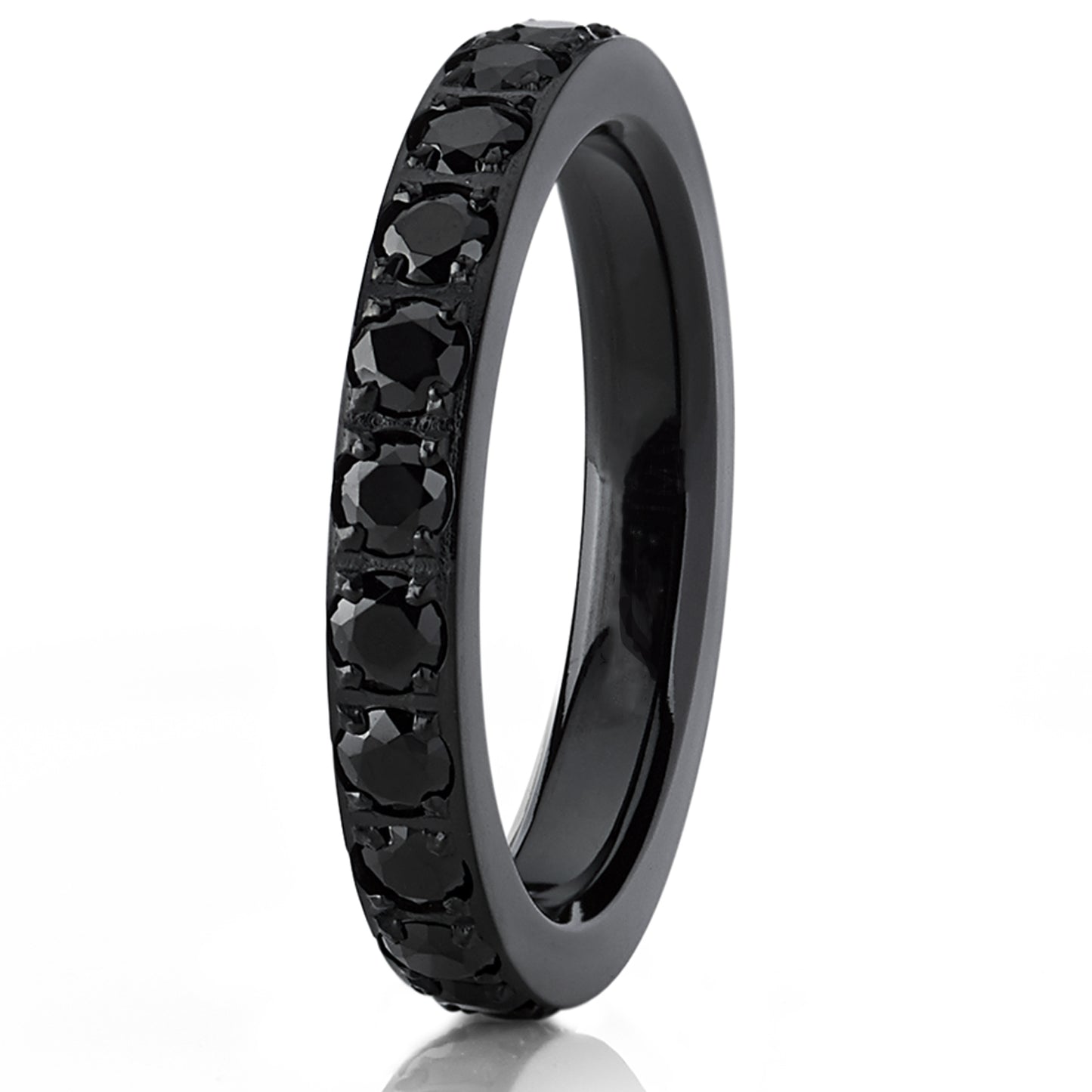 Women's 3MM 1.75Ct Black Titanium Eternity Engagement Band Wedding Ring Black Pave Set CZ