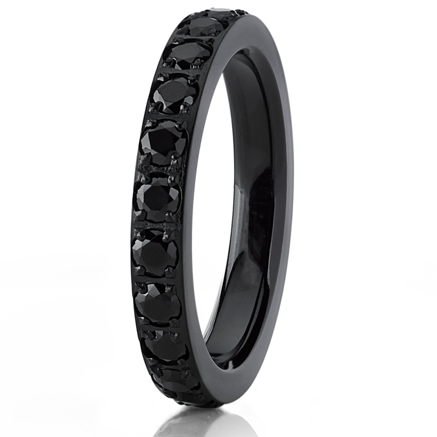 Women's 3MM 1.75Ct Black Titanium Eternity Engagement Band Wedding Ring Black Pave Set CZ
