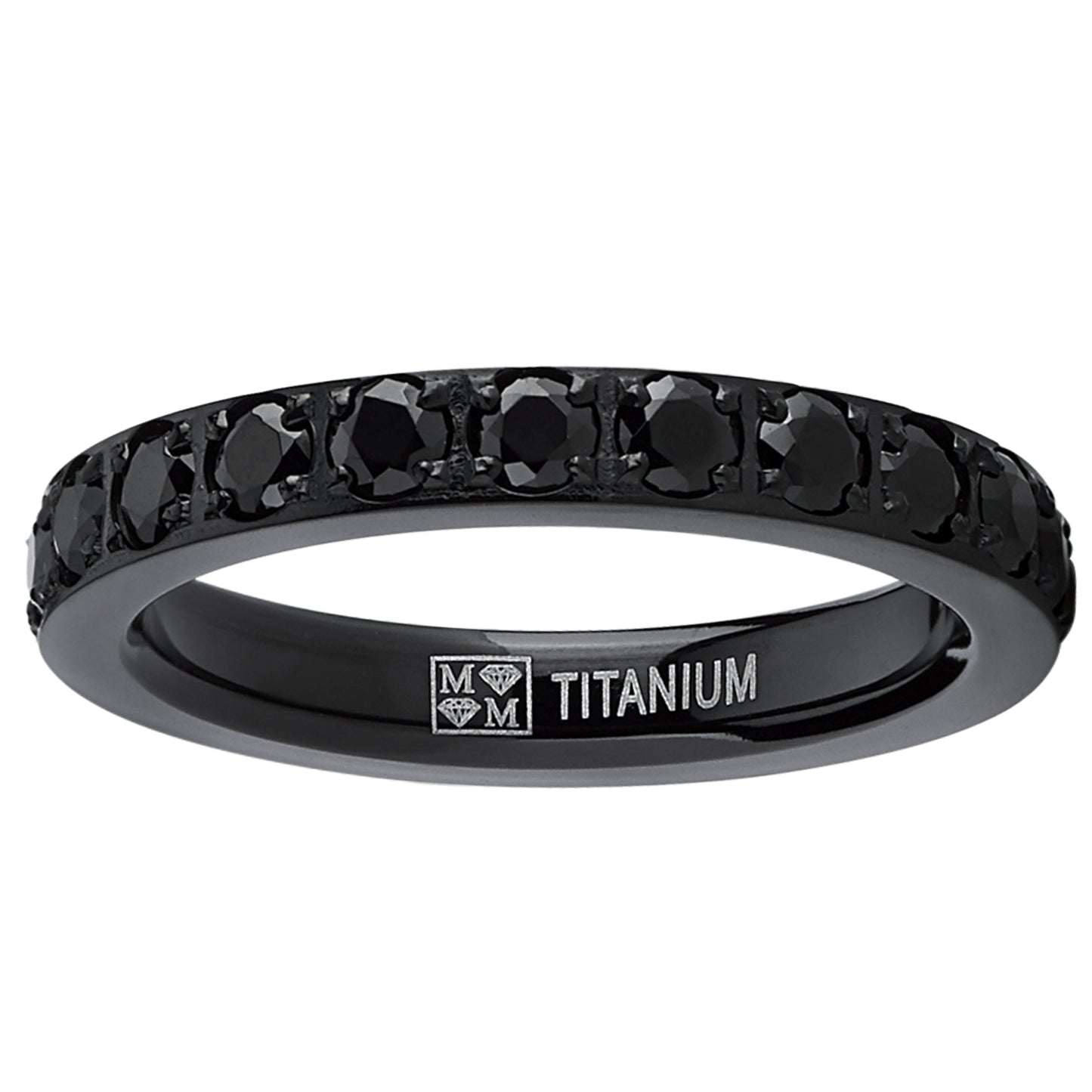 Women's 3MM 1.75Ct Black Titanium Eternity Engagement Band Wedding Ring Black Pave Set CZ