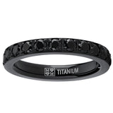 Women's 3MM 1.75Ct Black Titanium Eternity Engagement Band Wedding Ring Black Pave Set CZ