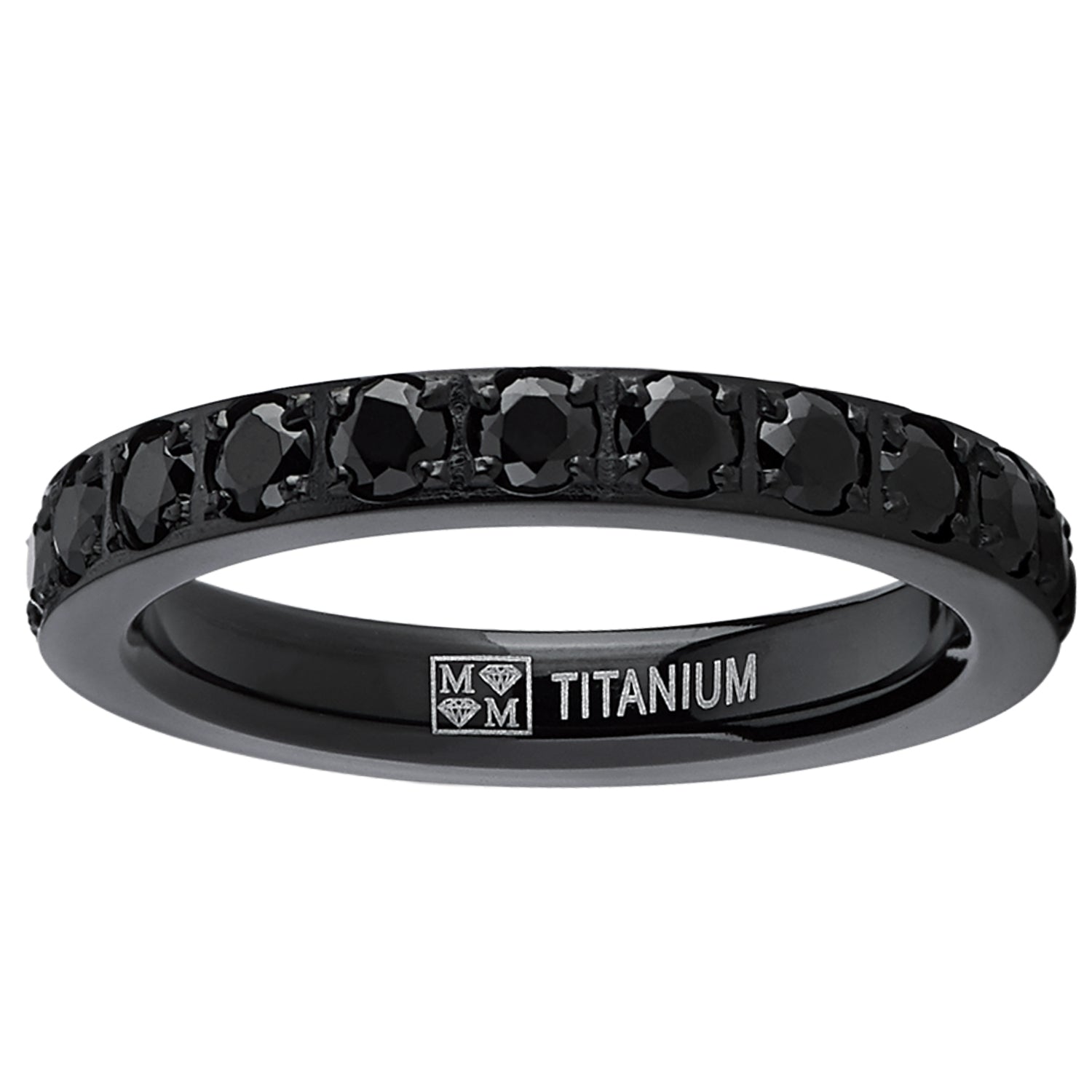 Women's 3MM 1.75Ct Black Titanium Eternity Engagement Band Wedding Ring Black Pave Set CZ
