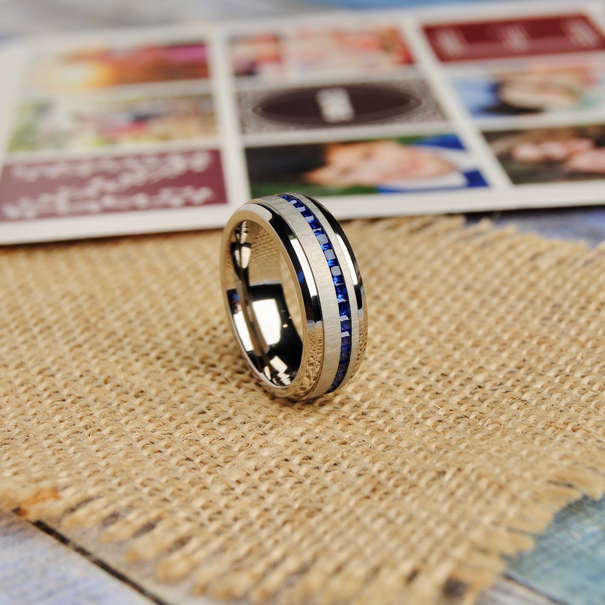 Men's 2.4Ct. Blue Sapphire Titanium Wedding Band Engagement Ring Cubic-Zirconia 8MM