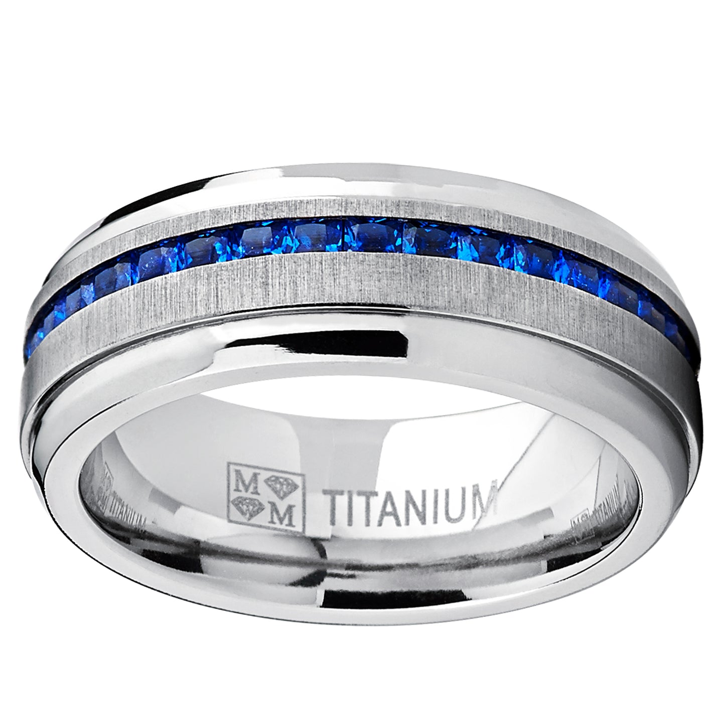 Men's 2.4Ct. Blue Sapphire Titanium Wedding Band Engagement Ring Cubic-Zirconia 8MM