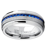 Men's 2.4Ct. Blue Sapphire Titanium Wedding Band Engagement Ring Cubic-Zirconia 8MM