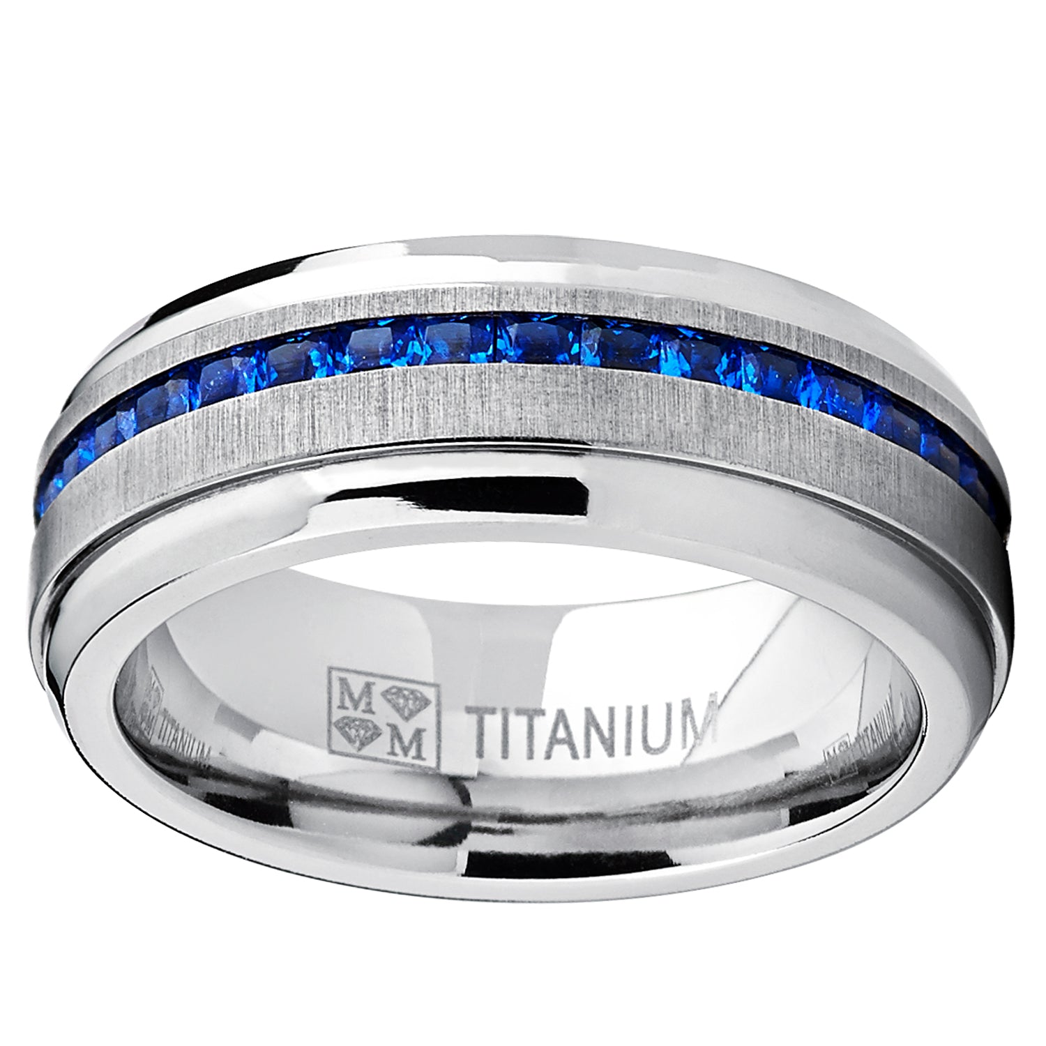 Men's 2.4Ct. Blue Sapphire Titanium Wedding Band Engagement Ring Cubic-Zirconia 8MM