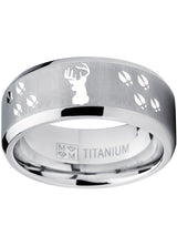 9MM Sating Finish / High Polish Deer Track Titanium Ring Wedding Band, Outdoor Jewelry, Men's Hunting Ring