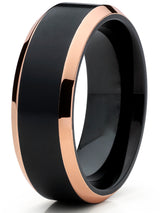 Rose Tone / Black Titanium Ring Wedding Band, Engagement Ring, High Polish Beveled Edge Ring