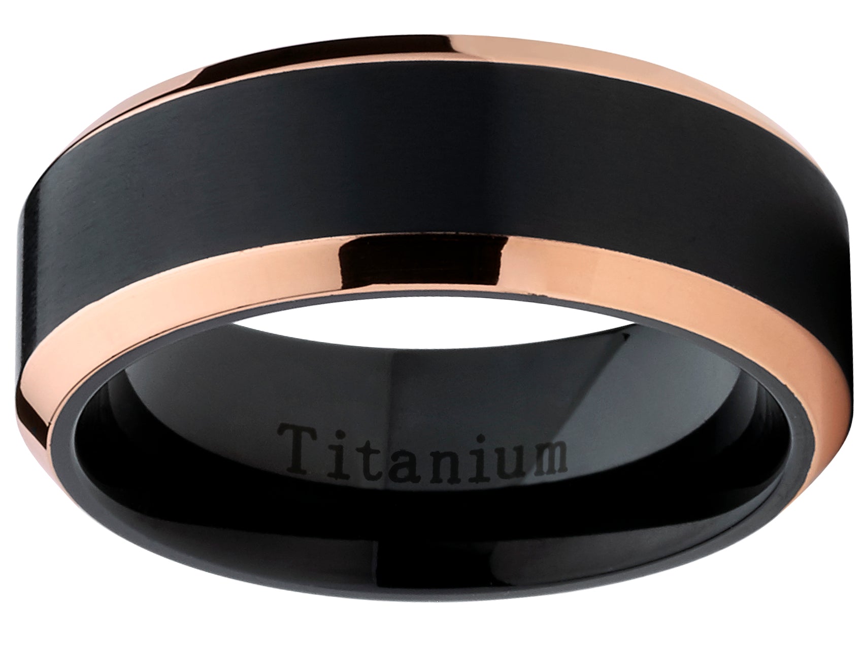 Rose Tone / Black Titanium Ring Wedding Band, Engagement Ring, High Polish Beveled Edge Ring