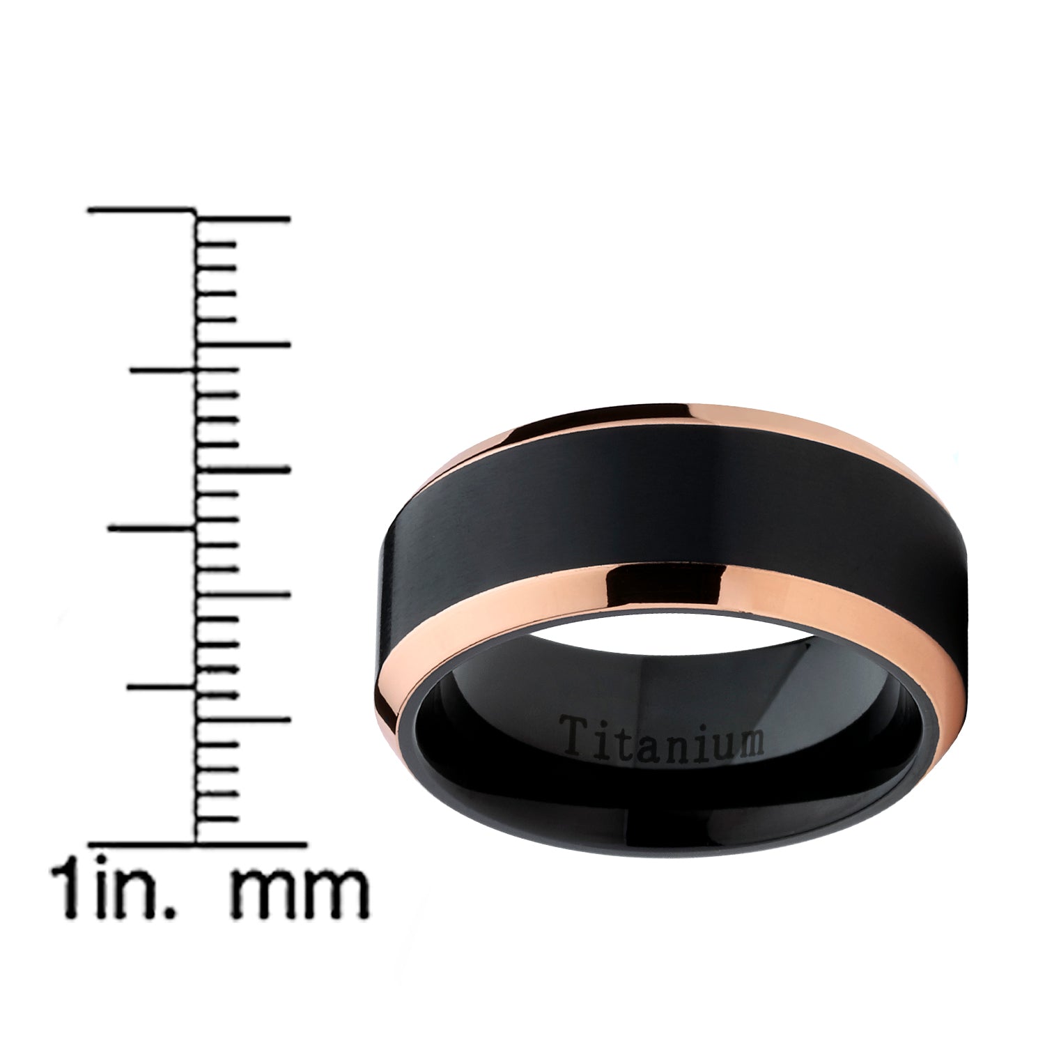 Rose Tone / Black Titanium Ring Wedding Band, Engagement Ring, High Polish Beveled Edge Ring