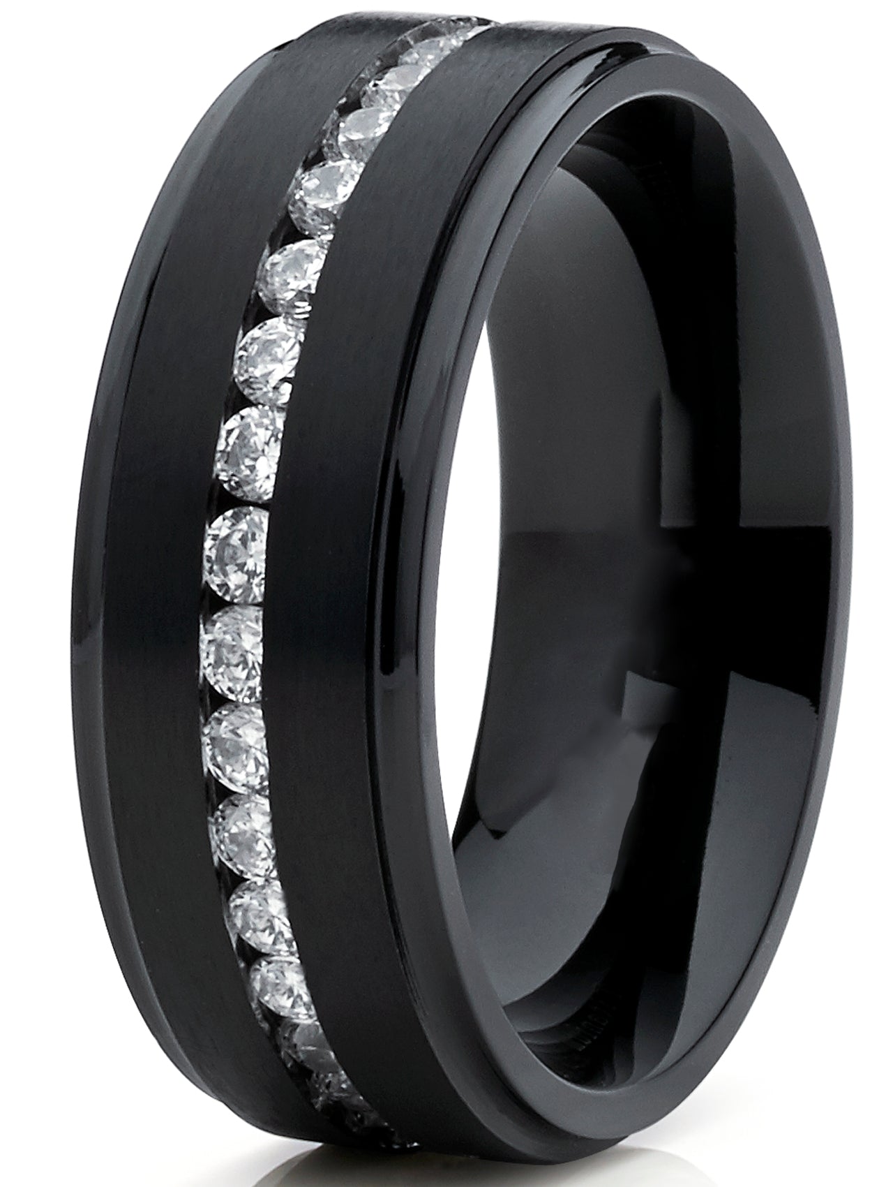 1.5 Ct. Black Titanium Men's Eternity Wedding Band Ring Cubic Zirconia CZ Comfort-Fit 8mm