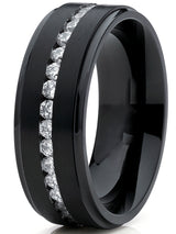 1.5 Ct. Black Titanium Men's Eternity Wedding Band Ring Cubic Zirconia CZ Comfort-Fit 8mm