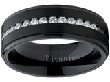 1.5 Ct. Black Titanium Men's Eternity Wedding Band Ring Cubic Zirconia CZ Comfort-Fit 8mm