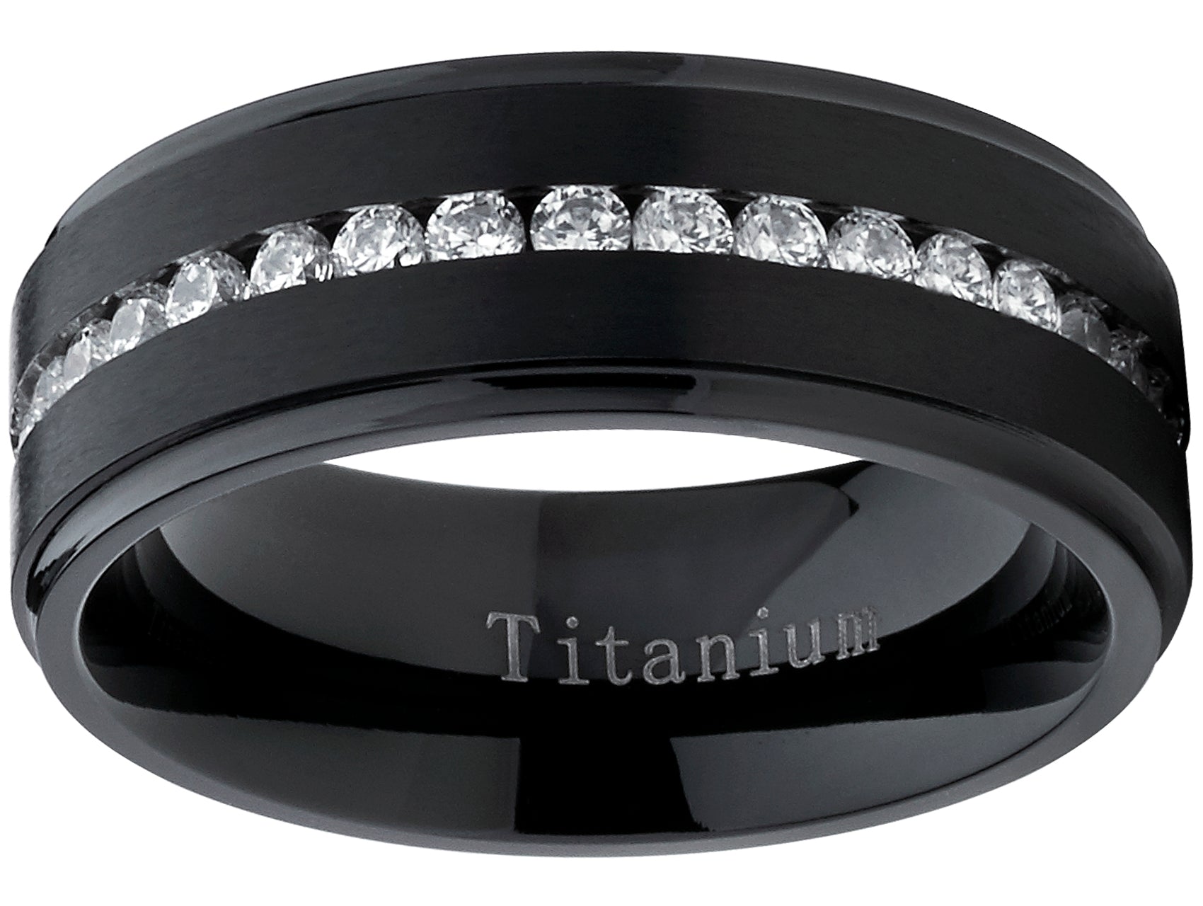 1.5 Ct. Black Titanium Men's Eternity Wedding Band Ring Cubic Zirconia CZ Comfort-Fit 8mm