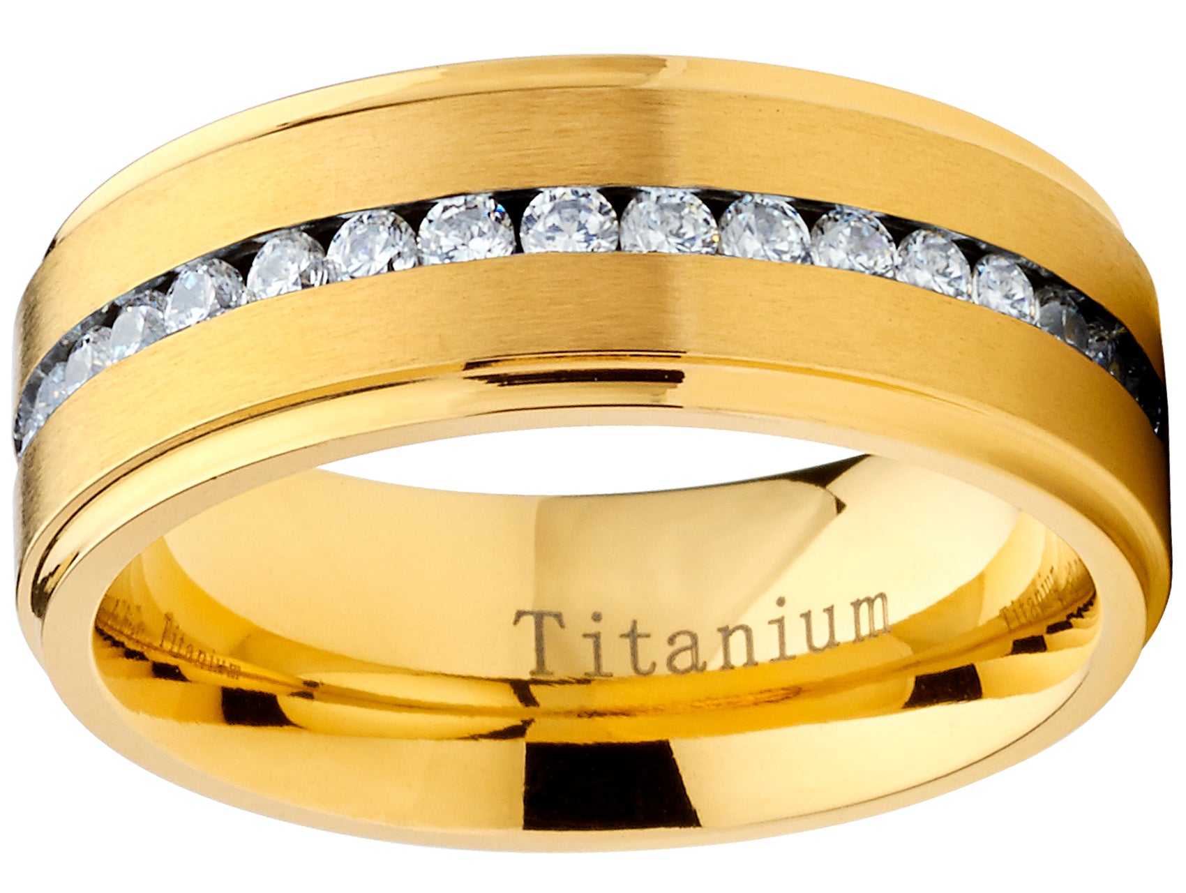1.5 Ct. Titanium Men's Eternity Goldtone Wedding Band Ring Cubic Zirconia CZ 8MM