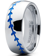 Men's Baseball Titanium Ring Red Stitching Dome Comfort-Fit 8MM