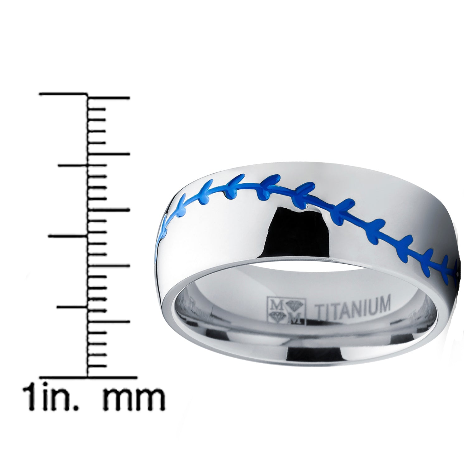 Men's Baseball Titanium Ring Red Stitching Dome Comfort-Fit 8MM